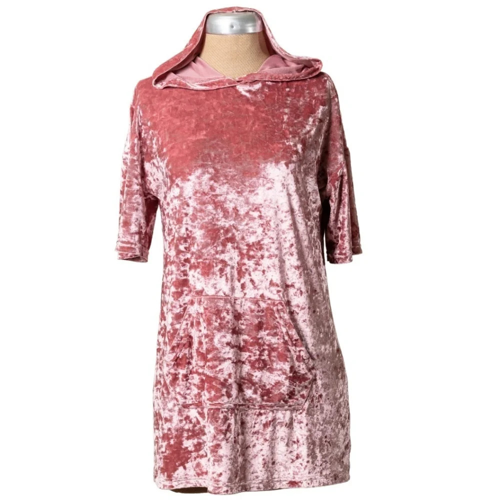 Sisley Crushed Velvet Top Pink Youth XL Girls 90s Benetton Athleisure Italy Cute - Picture 3 of 8